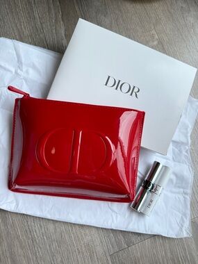 Dior Glossy Red Pouch Set – New in Box